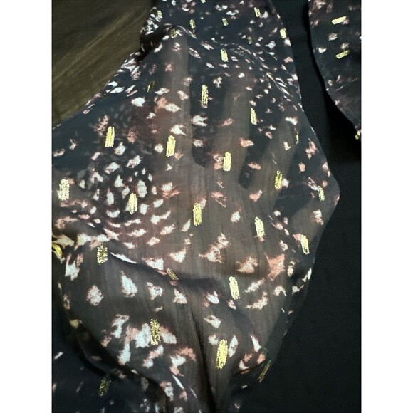 CeCe Women's Sheer Printed Long-Sleeve Mock Neck Top Rich Black M - Picture 6 of 7